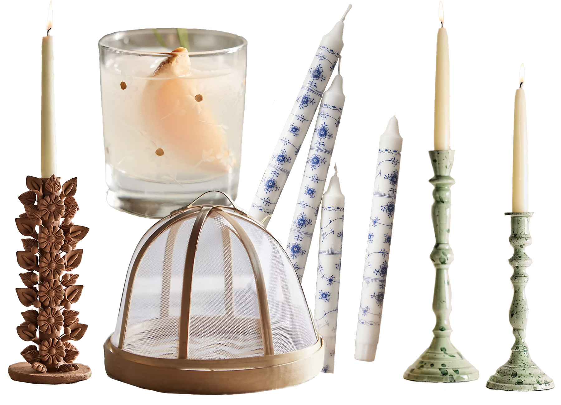 Candlesticks, glassware, etc.
